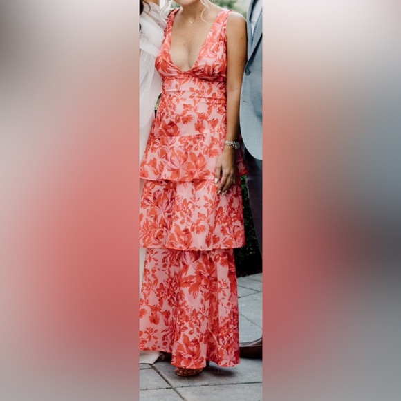 Pink and Red Floral Wedding Guest Dress - Picture 2 of 4